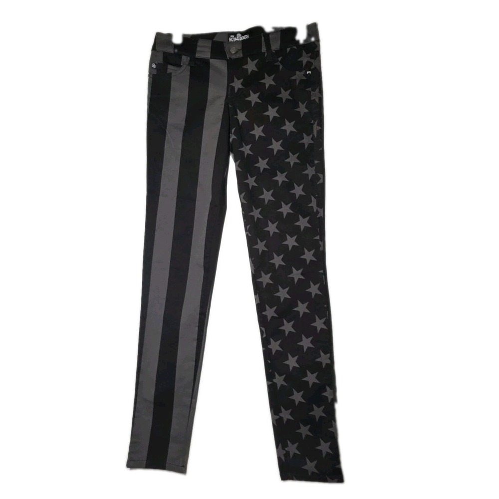 Royal Bones Womens Size 5 Stars‎ & Stripes Split Leg Skinny Jeans Black Gray